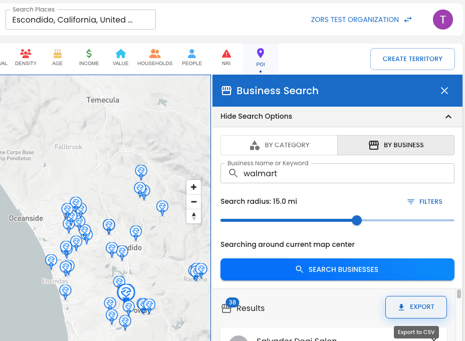 POI Business Search Interface